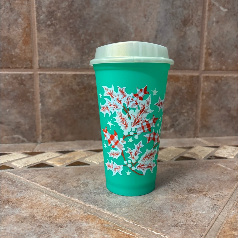 Starbucks 2024 Christmas Holly Reusable Cold Cups lid & straw